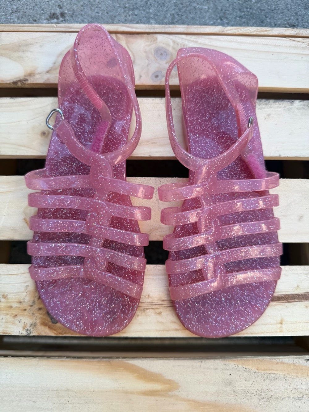 Girls' Pink Glitter Jelly Sandals
